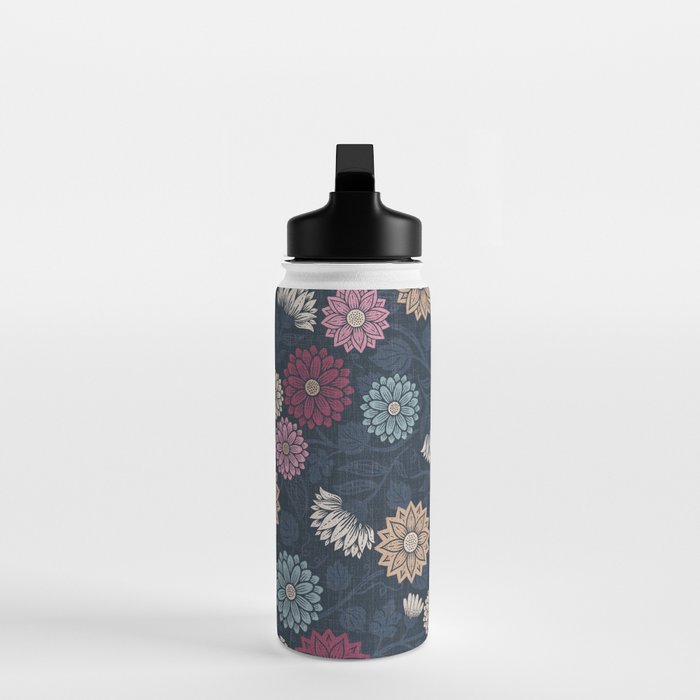 Mums and Vines Floral Burgundy Blues Water Bottle Gallery Image 3