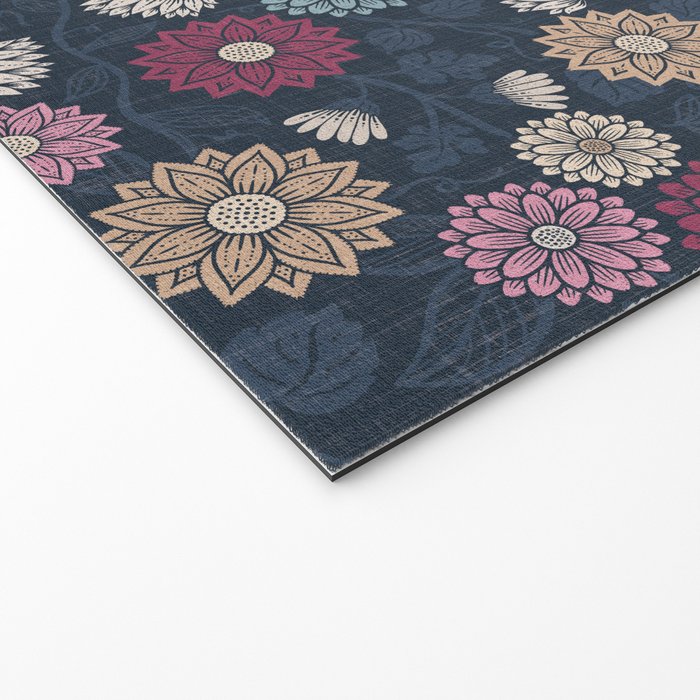 Mums and Vines Floral Burgundy Blues Welcome Mat Gallery Image 2