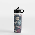 Mums and Vines Floral Burgundy Blues Water Bottle Gallery Image 1