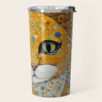 Blue and Gold Klimt Cat with Geometric Patterns Travel Mug Gallery Image 2