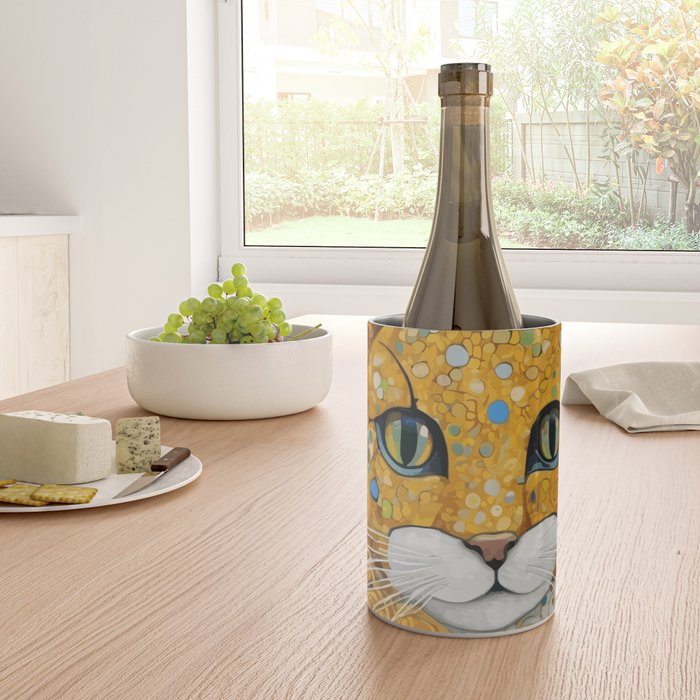 Blue and Gold Klimt Cat with Geometric Patterns Wine Chiller Gallery Image 4