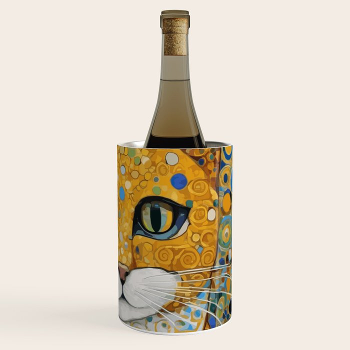 Blue and Gold Klimt Cat with Geometric Patterns Wine Chiller Gallery Image 3
