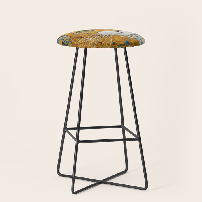 Blue and Gold Klimt Cat with Geometric Patterns Stool Gallery Image 1