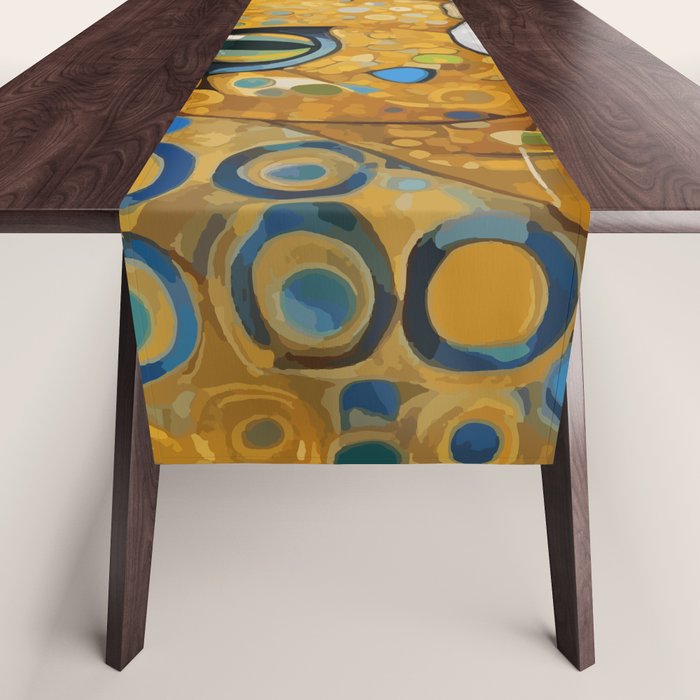 Blue and Gold Klimt Cat with Geometric Patterns Table Runner Gallery Image 1