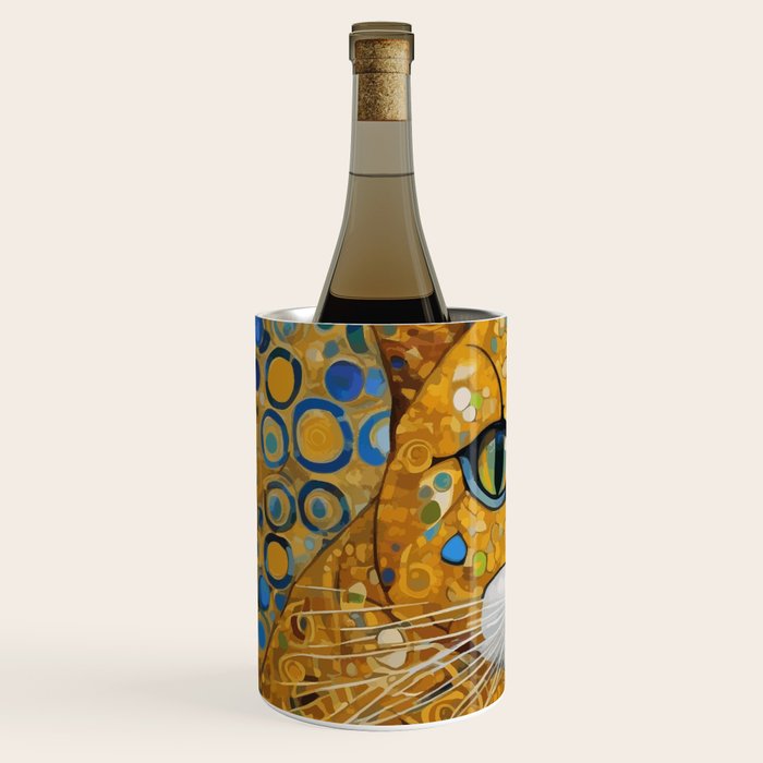 Blue and Gold Klimt Cat with Geometric Patterns Wine Chiller Gallery Image 2