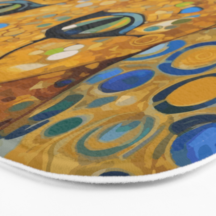 Blue and Gold Klimt Cat with Geometric Patterns Bath Mat Gallery Image 3