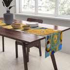 Blue and Gold Klimt Cat with Geometric Patterns Table Runner Gallery Image 2