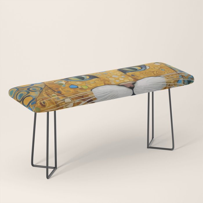 Blue and Gold Klimt Cat with Geometric Patterns Bench Gallery Image 1