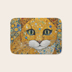 Blue and Gold Klimt Cat with Geometric Patterns Bath Mat Gallery Image 1
