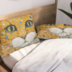 Blue and Gold Klimt Cat with Geometric Patterns Pillow Sham Gallery Image 2