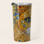 Blue and Gold Klimt Cat with Geometric Patterns Travel Mug Gallery Image 3