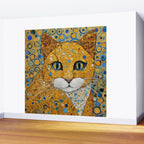 Blue and Gold Klimt Cat with Geometric Patterns Wall Mural Gallery Image 2