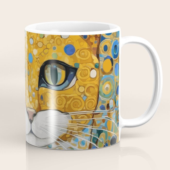 Blue and Gold Klimt Cat with Geometric Patterns Coffee Mug Gallery Image 1