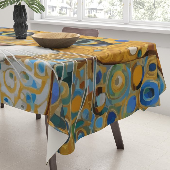 Blue and Gold Klimt Cat with Geometric Patterns Tablecloth Gallery Image 3
