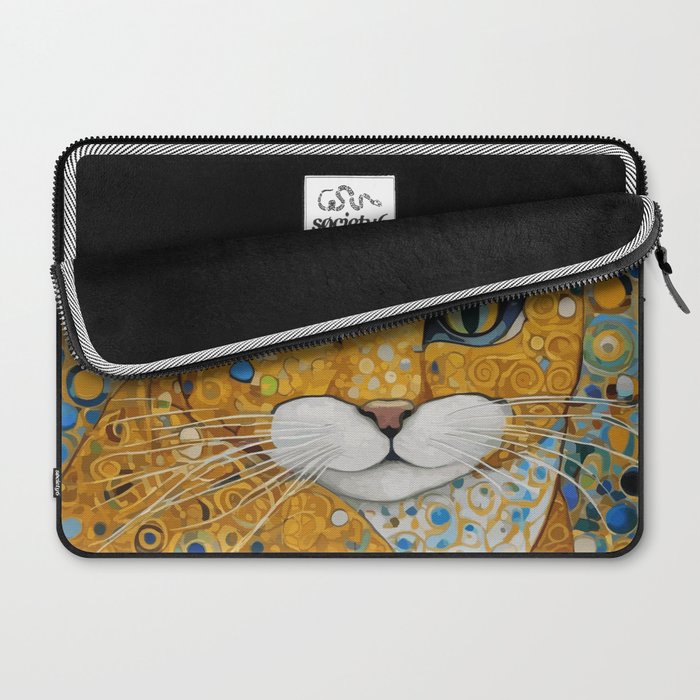 Blue and Gold Klimt Cat with Geometric Patterns Laptop Sleeve Gallery Image 2