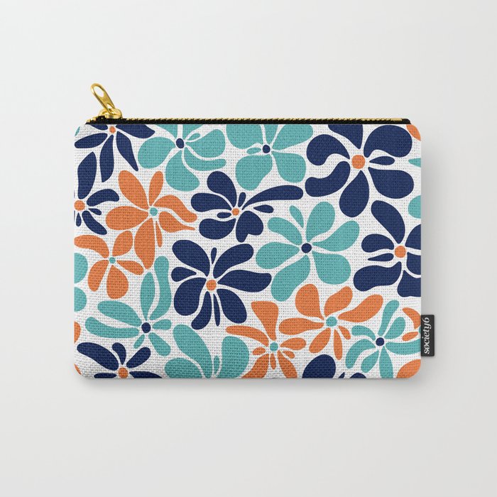 Abstract Flowers, Orange, Navy, Teal Carry All Pouch Gallery Image 1