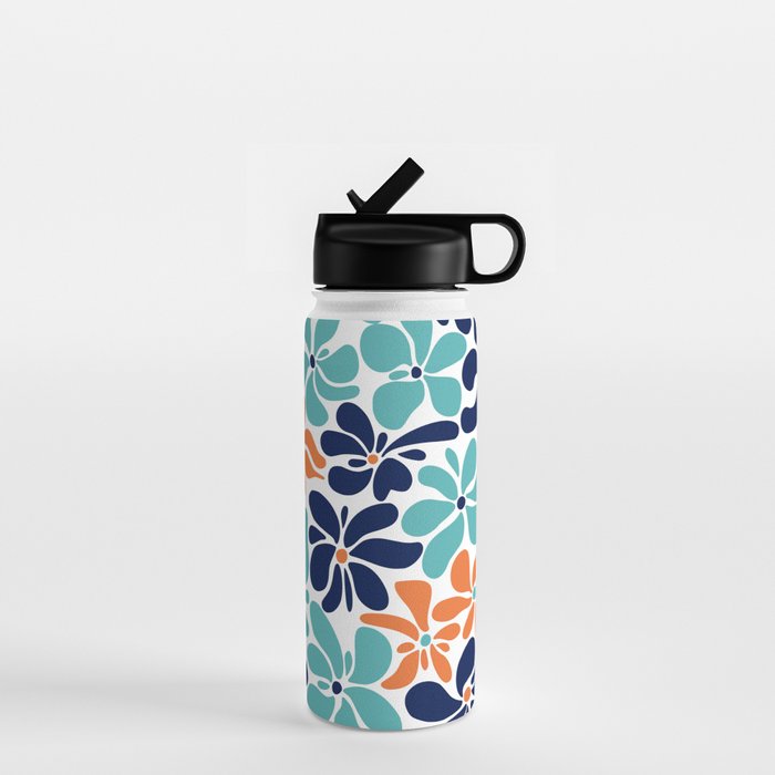 Abstract Flowers, Orange, Navy, Teal Water Bottle Gallery Image 1