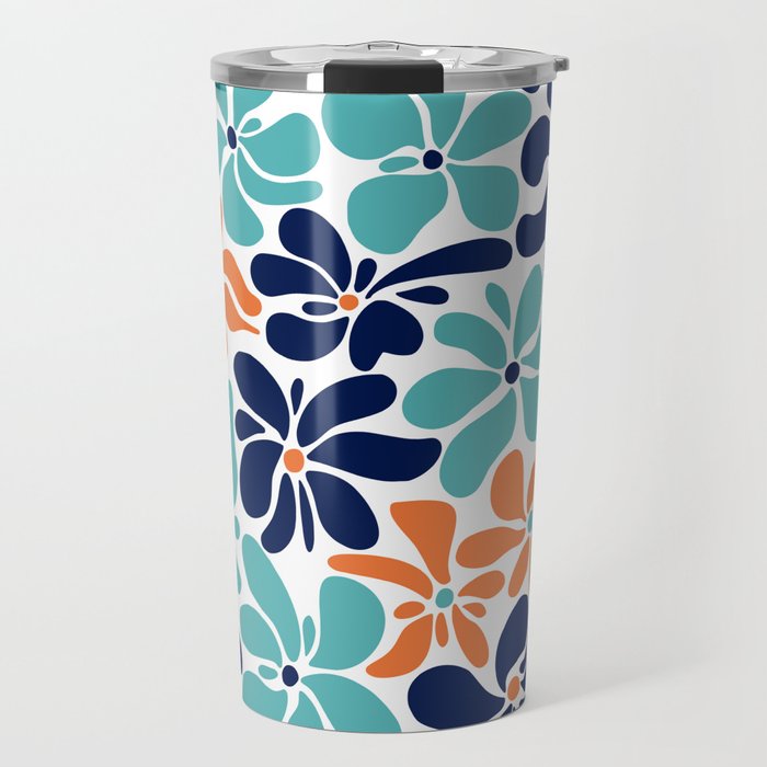 Abstract Flowers, Orange, Navy, Teal Travel Mug Gallery Image 1
