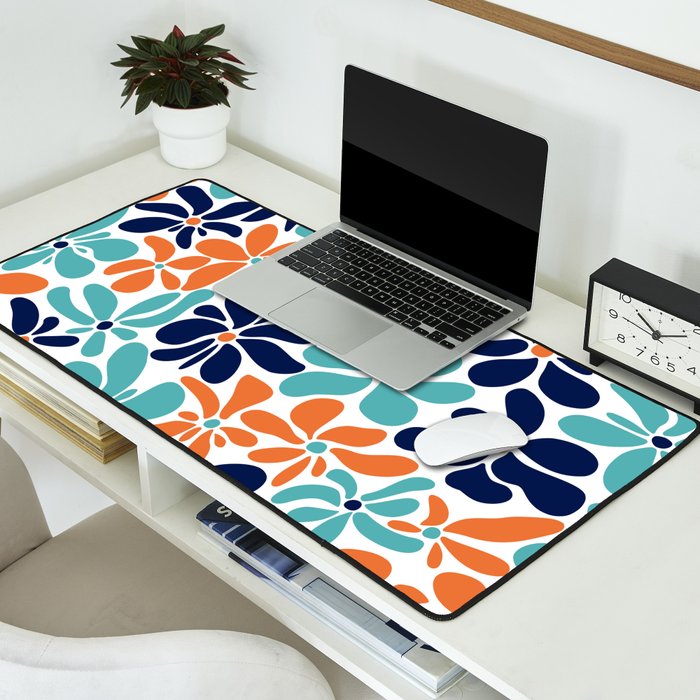 Abstract Flowers, Orange, Navy, Teal Desk Mat Gallery Image 2