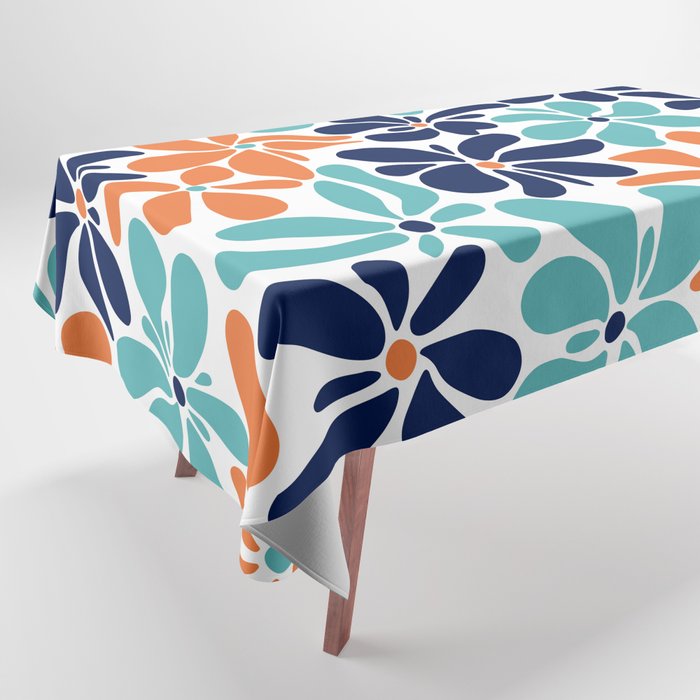 Abstract Flowers, Orange, Navy, Teal Tablecloth Gallery Image 1