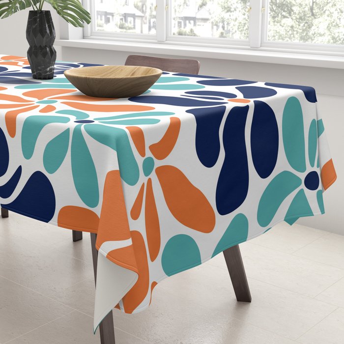 Abstract Flowers, Orange, Navy, Teal Tablecloth Gallery Image 3
