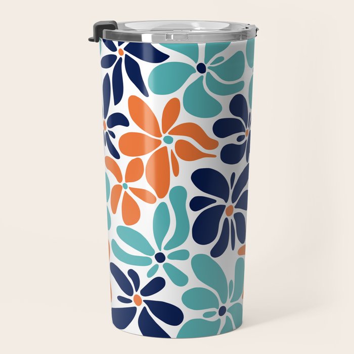 Abstract Flowers, Orange, Navy, Teal Travel Mug Gallery Image 3