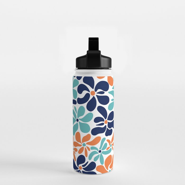 Abstract Flowers, Orange, Navy, Teal Water Bottle Gallery Image 2