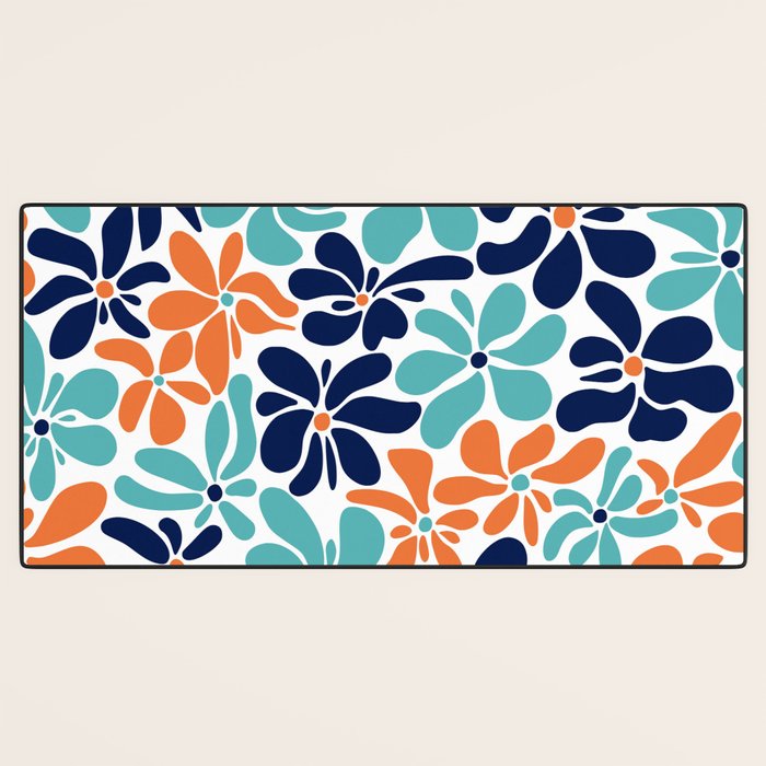 Abstract Flowers, Orange, Navy, Teal Desk Mat Gallery Image 3
