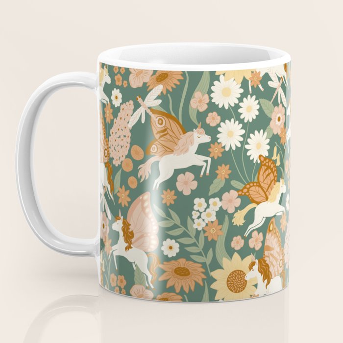 Butterfly Unicorns Frolicking in the Garden - Dark Coffee Mug Gallery Image 3
