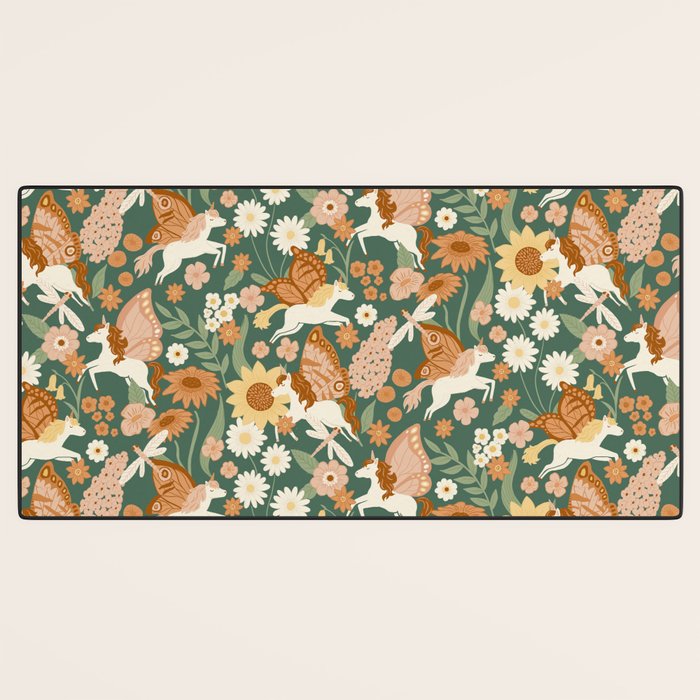 Butterfly Unicorns Frolicking in the Garden - Dark Desk Mat Gallery Image 3