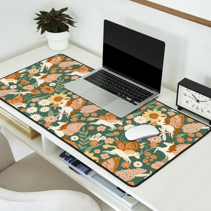 Butterfly Unicorns Frolicking in the Garden - Dark Desk Mat Gallery Image 2