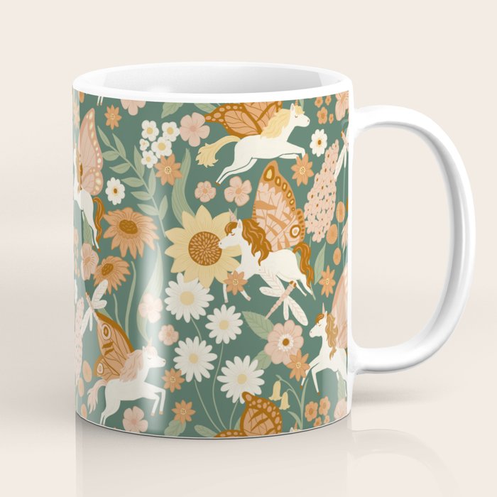Butterfly Unicorns Frolicking in the Garden - Dark Coffee Mug Gallery Image 1