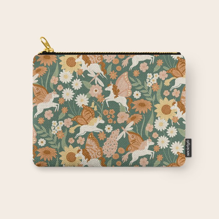 Butterfly Unicorns Frolicking in the Garden - Dark Carry All Pouch Gallery Image 1