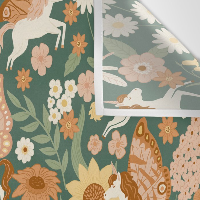 Butterfly Unicorns Frolicking in the Garden - Dark Wall Tapestry Gallery Image 3