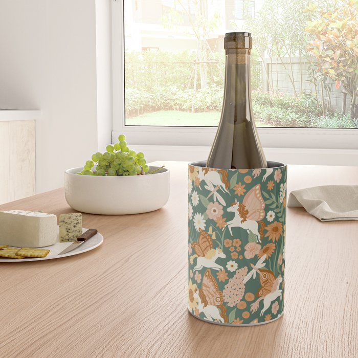 Butterfly Unicorns Frolicking in the Garden - Dark Wine Chiller Gallery Image 4