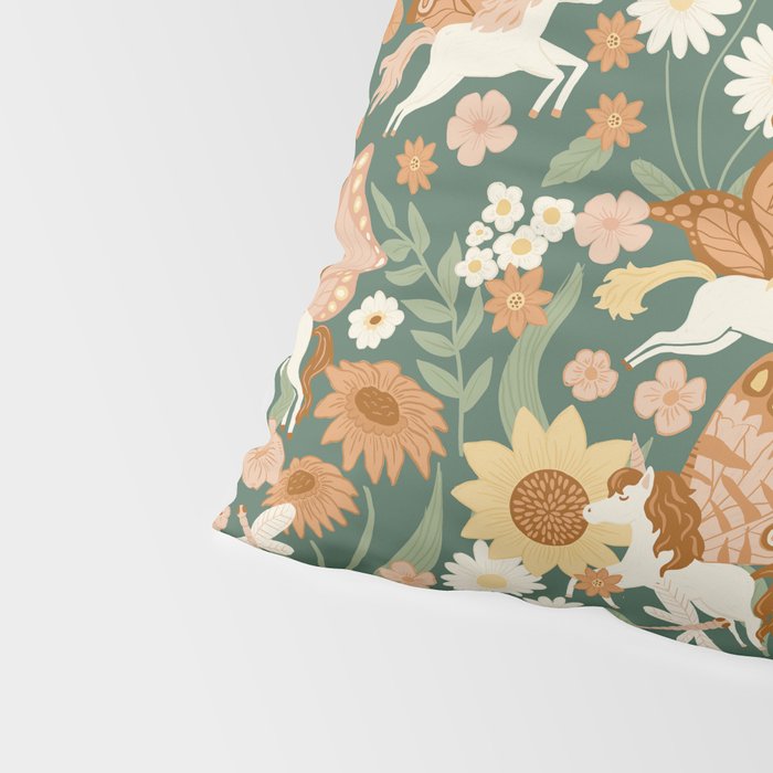Butterfly Unicorns Frolicking in the Garden - Dark Pillow Sham Gallery Image 4