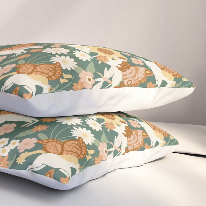 Butterfly Unicorns Frolicking in the Garden - Dark Pillow Sham Gallery Image 3