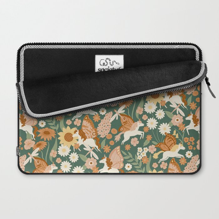 Butterfly Unicorns Frolicking in the Garden - Dark Laptop Sleeve Gallery Image 2