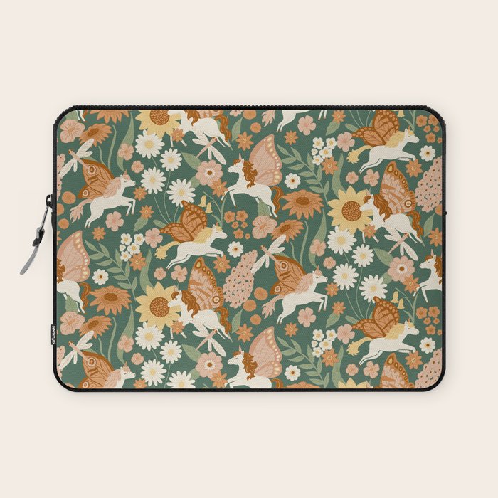 Butterfly Unicorns Frolicking in the Garden - Dark Laptop Sleeve Gallery Image 1