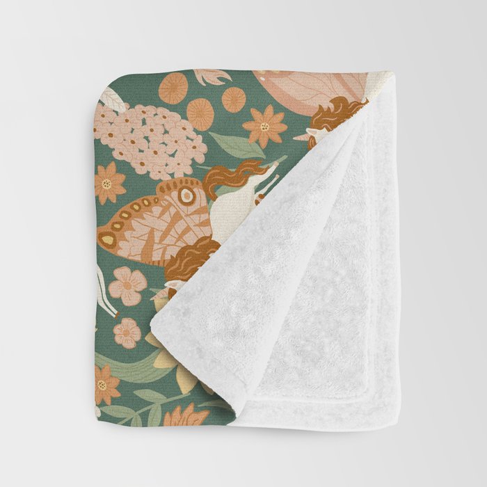 Butterfly Unicorns Frolicking in the Garden - Dark Throw Blanket Gallery Image 3