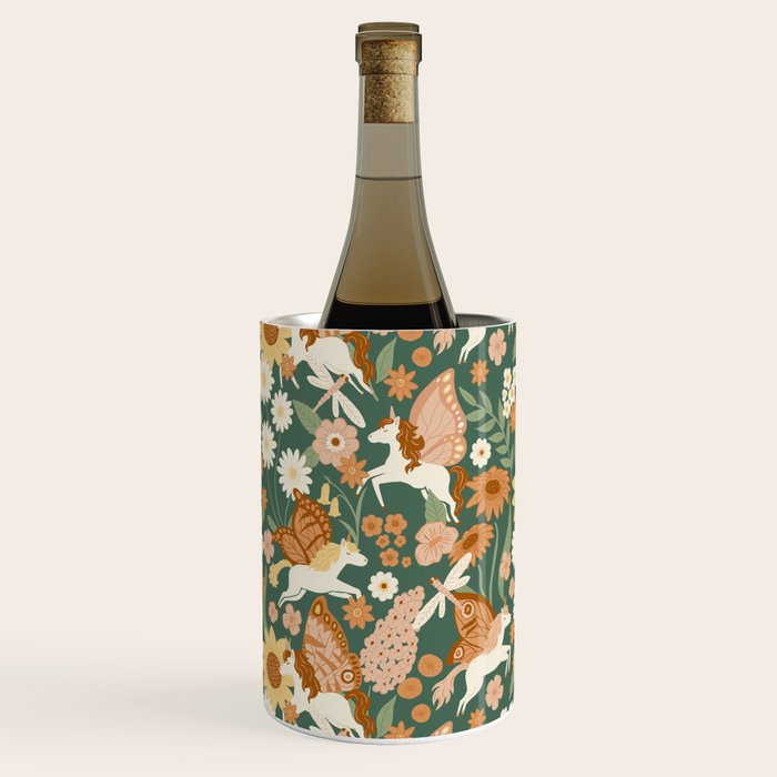 Butterfly Unicorns Frolicking in the Garden - Dark Wine Chiller Gallery Image 1