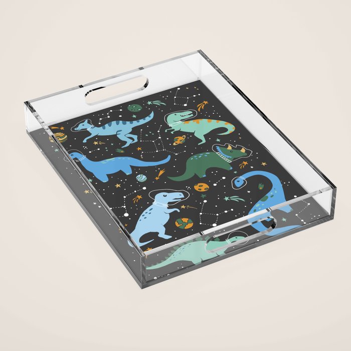 Dinosaurs in Space in Blue Acrylic Tray Gallery Image 1