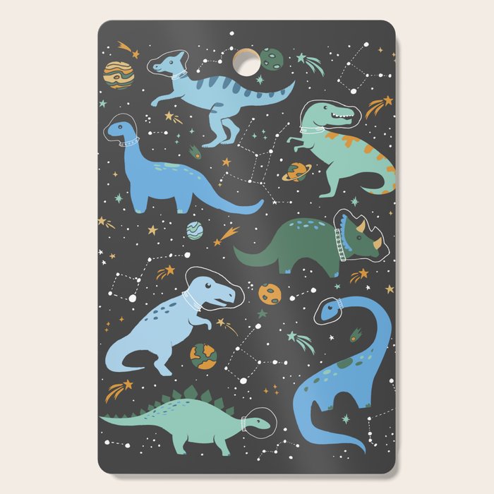 Dinosaurs in Space in Blue Cutting Board Gallery Image 1