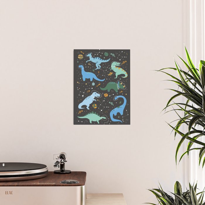 Dinosaurs in Space in Blue Poster Gallery Image 2