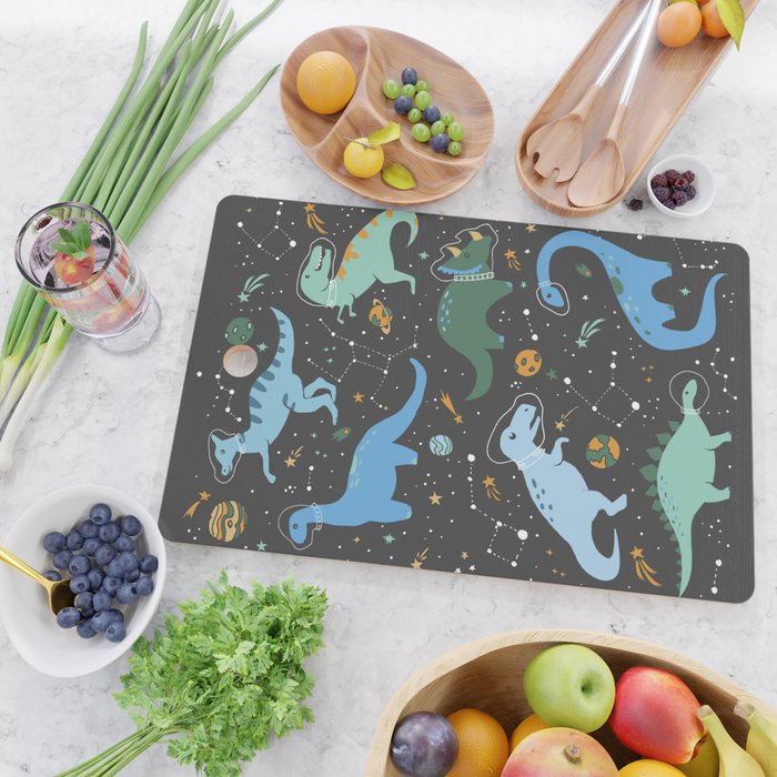 Dinosaurs in Space in Blue Cutting Board Gallery Image 2
