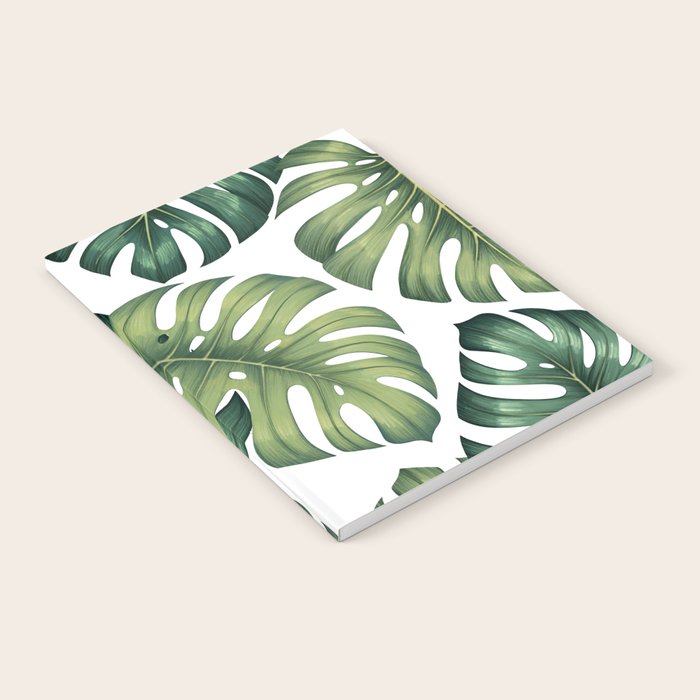 Monstera botanical leaves illustration pattern on white Notebook Gallery Image 1