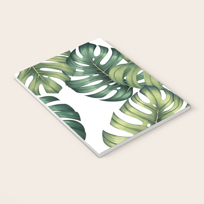Monstera botanical leaves illustration pattern on white Notebook Gallery Image 3