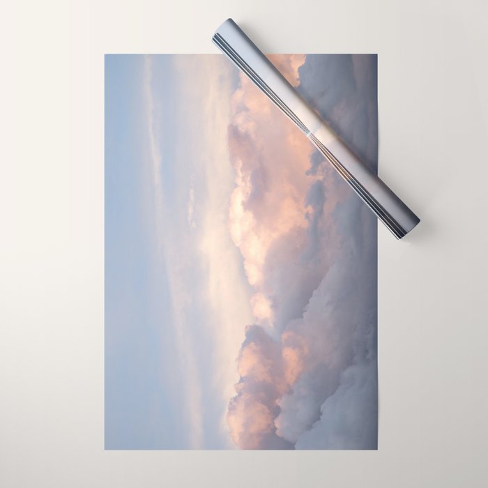 Blush pink clouds in Norway, and dreamy pink and pastel blue - summer sunset nature photography Wrapping Paper Gallery Image 1