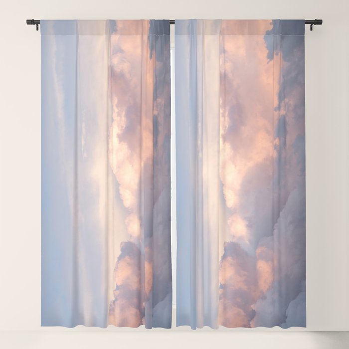 Blush pink clouds in Norway, and dreamy pink and pastel blue - summer sunset nature photography Window Curtain Gallery Image 1
