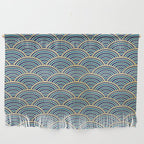 Festive, Art Deco, Wave, Pattern, Blue and Gold Wall Hanging Gallery Image 1